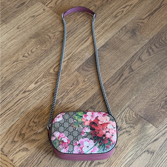 Gucci Pink Floral GG Supreme Leather & Canvas Crossbody Bag - Picture 13 of 13